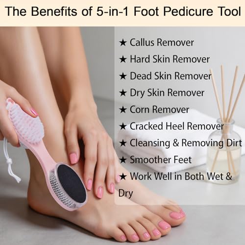 Foot Scrubber Brush with Pumice Stone for Feet Callus Remover Pedicure Tool Pink