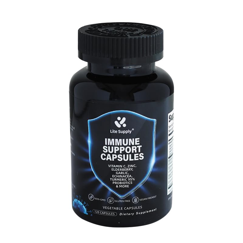 Immune Support Capsules, 10-in-1 Powerful Blend of Vitamin C, E, B6, Zinc, Elderberries, Garlic Bulb, Echinacea, Turmeric Advanced, Immune Defense for Adults