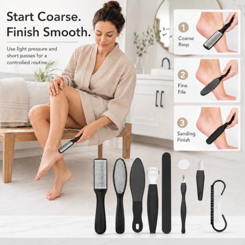 10-in-1 Pedicure Kit with Foot Files and Callus Shaver, Black