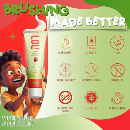 LOL Kids Toothpaste | Fluoride Free 4-Flavors Pack | Nano Hydroxyapatite Toothpaste, Probiotics, Vitamins A, C, E | Safe if Swallowed, No SLS | 1 Strawberry, 1 Melon Flavor, 1 Peppermint, 1 Cinnamon