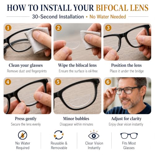 Stick on Bifocal Lenses for Sunglasses, Reusable Stick on Readers for Glasses, No Water or Glue Needed 1pack 1.5 x