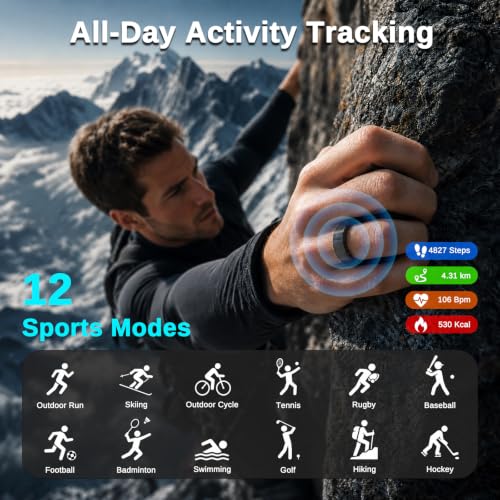 Smart Ring for Men & Women, Fitness and Health Tracker Ring(Black 9) Black