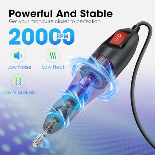 LAVAED Professional Electric Nail Drill Machine Kit - Low Noise Vibration with 156pcs Sanding Bands for Acrylic Nail Drill, Gel Art Remover, Polisher, Manicure, Pedicure Pale Grey