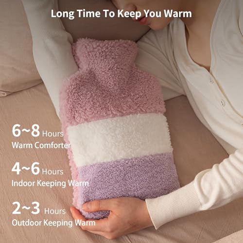Hot Water Bottle with Soft Premium Cover, 1.5L Hot Water Bag for Menstrual Cramps, Neck and Shoulder Pain Relief, Hot and Cold Therapies, Hand Feet Warmer Brown