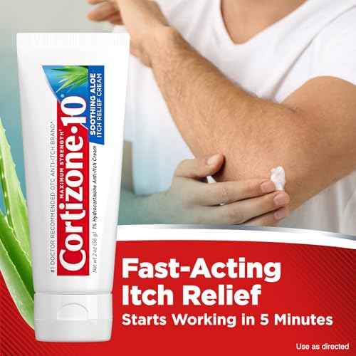 Cortizone-10 Maximum Strength Soothing Aloe Itch Relief Cream, 1% Hydrocortisone, Fast-Acting, Anti-Itch Cream for Bug Bites, Rash, Eczema, Psoriasis, Poison Ivy, Oak, Sumac & More, 2 oz 2 Ounce (Pack of 1)