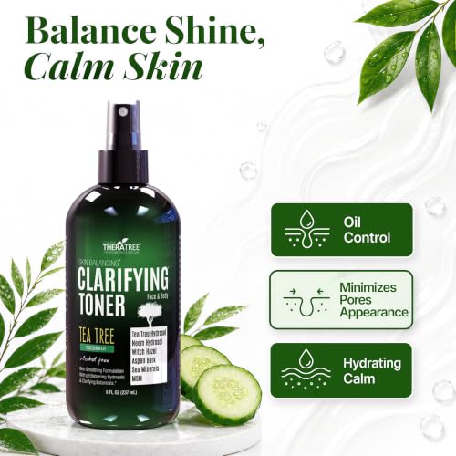 TheraTree Clarifying Toner with Tea Tree, Neem, MSM, Alcohol Free, 8 Fl Oz