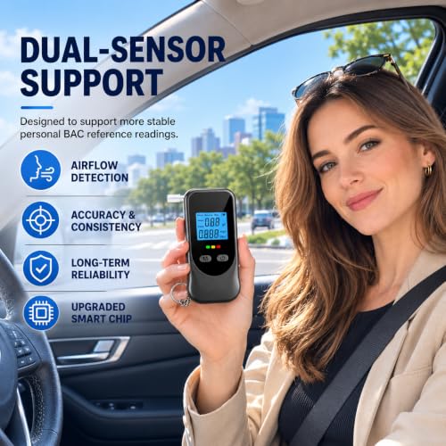 Breathalyzer Alcohol Tester with Keychain, Portable BAC Tester Black