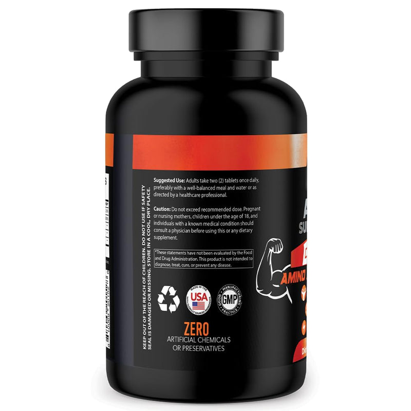 Angry Supplements BCAA Amino Acid Complex Tablets for Workout Recovery, Strength, & Repair with L-Leucine, L-Isoleucine, L-Valine, Vitamin B6, and Vitamin E, (1-Bottle 180ct) 180 Count (Pack of 1)
