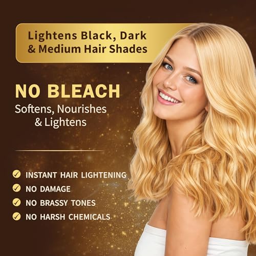 HERBBY Hair Lightening Shampoo, Bleach-Free with 9 Herbals Formula for Lightening Black, Dark & Medium Hair Colors – Instant Lightening with each use, No Damage – 250ml