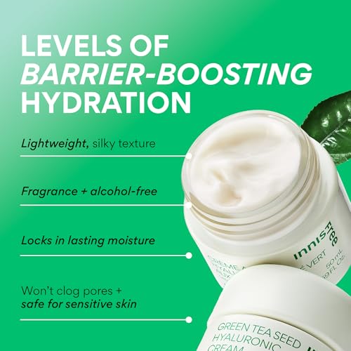 innisfree Green Tea Seed Hyaluronic Acid Cream with Skin Barrier Boosting Complex & Ceramide, Hydrating Korean Face Moisturizer Available in Sets & Jumbo 1.69 oz. / 50 ml: Full Size