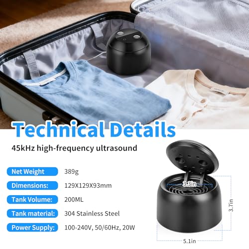Ultrasonic Retainer Cleaner Machine, 45kHz Dental Ultrasonic Cleaner for Denture, Mouth Guard, Aligner, Braces, Toothbrush Heads, Jewelry, 5 Modes Cleaning, Digital Timer & 200ML Capacity Black