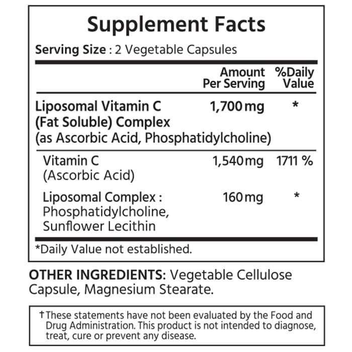 ML Naturals Liposomal Vitamin C 1,700mg, 90 Vegetable Capsules | High-Potency, Long-Lasting Effect, Gluten-Free 90 Count (Pack of 1)