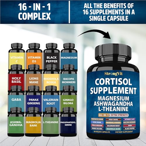 Cortisol Supplements for Women and Men with Magnesium, Ashwagandha 60 Caps 60 Count (Pack of 1)