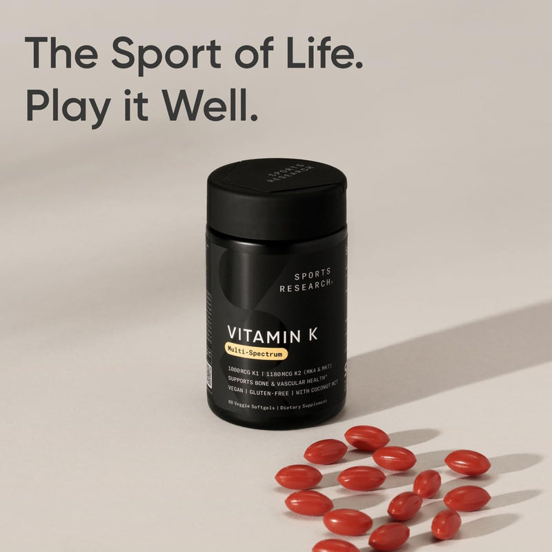 Sports Research Vitamin K Multi-Spectrum - Three Types of Vitamin K: K1, K2 MK-4 & K2 MK-7 - Vegan Friendly, Plantgel Capsule - 60 softgels 60 Count (Pack of 1) Multi-Spectrum K - BeesActive Australia