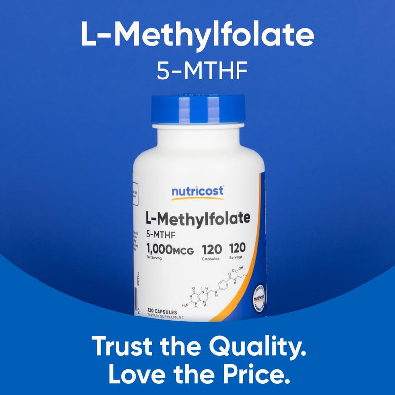 Nutricost Methylfolate 1000mcg, 120 Vegetarian Capsules - Gluten Free, Non-GMO (Pack of 2) 120 Count (Pack of 2)