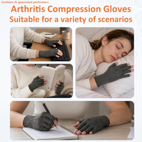 3 Pairs Arthritis Compression gloves Women Men, Fingerless Carpal Tunnel Gloves, Wrist Brace Hand Support for Swelling, Crocheting, Typing, Trigger Finger Relief