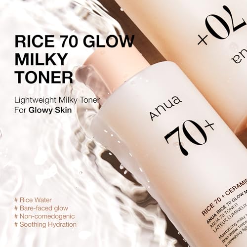 Anua Rice 70 Glow Milky Toner, Non Comedogenic, Korean Skincare, 8.45 fl.oz