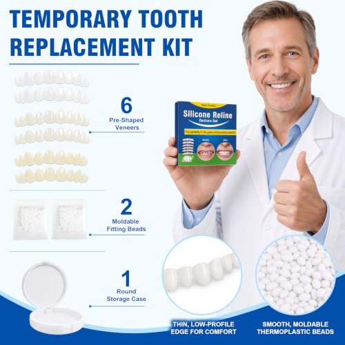 Veneers Teeth for Women & Men, Temporary Tooth for Missing Teeth 6PCS Blue