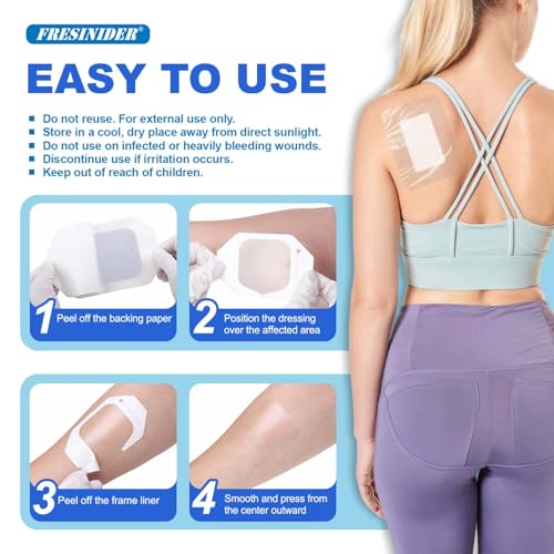 FRESINIDER Transparent Film Dressing 6” x 8” (50 Pack) – Large Waterproof Shower Bandages, Breathable Clear Wound Cover with Border for IV Shield, Post-Surgery Care & Tattoo Aftercare 6" x 8" 50