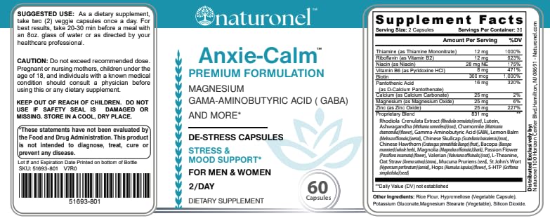 Anxie-Calm – Stress & Mood Support with Magnesium, GABA, Ashwagandha, Rhodiola, Lemon Balm & Chamomile | Advanced Dietary Supplement Formula | Non-GMO | Made in USA, GMP Certified (1) 1