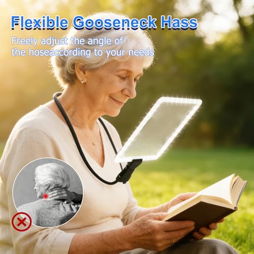 Large Hands-Free Magnifying Glass with 50 Ultra-Bright LED Light, Lightweight Lighted Neck Page Magnifier for Reading Books, Sewing, Knitting, Cross Stitch & Crafts for Close Work for Seniors.