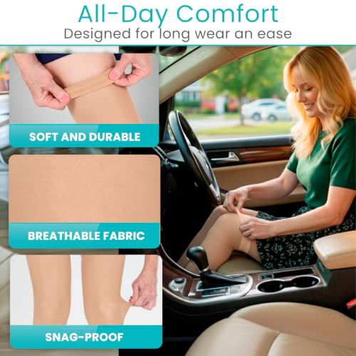 Vive Thigh High Compression Stockings for Women & Men - 20-30 mmHg X-Large Beige