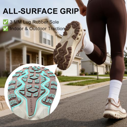 Women's Wide Toe Walking Shoes - Cushioned Orthopedic Sneakers Breathable Non Slip Athletic Tennis Shoe for Running Gym Workout Daily Wear 7.5 Wide Beige/Khaki