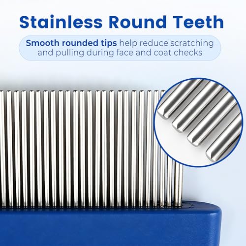 Prime Pets Flea Comb for Dogs and Cats, Stainless Steel Pet Grooming Comb for Flea Checks, Dander, Loose Hair and Tear Stain Debris 1 Count (Pack of 1)