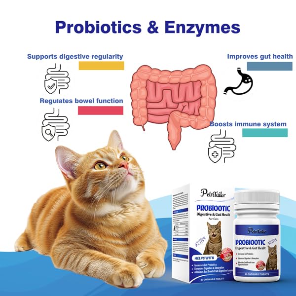 Probiotics for Cats – Digestive Enzymes with Prebiotics for Gut Health, Constipation & Diarrhea Relief, Immune & Itch Support