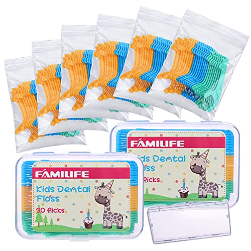 FAMILIFE Floss Picks Mint Dental Floss Picks with 4 Travel Handy Cases 240 Count Flossers and 204 Picks Kid's Dental Floss Picks Fluoride Free