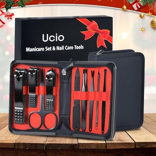 Manicure Set Men Personal Care Tools Accessories 9Pcs Nail Clippers Black and Red
