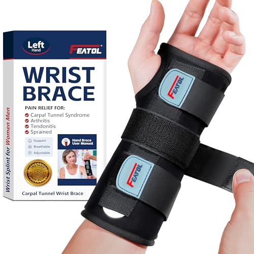 FEATOL Carpal Tunnel Wrist Brace Thumb Brace, Left Hand, Size small/medium