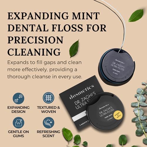 Dr. Zaghi Expanding Remineralization+ Thick Dental Floss 5 Pack, Pure Mint Expanding Floss, Oral Care Stretchable Hydroxyapatite Mineral Tooth Floss for Plaque and Gum Protection 32 Yards x 5 Flossers