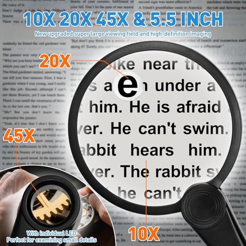 30X 40X 60X Rechargeable Magnifying Glass with Light, Large 5.2-Inch Black 30X 40X 60X