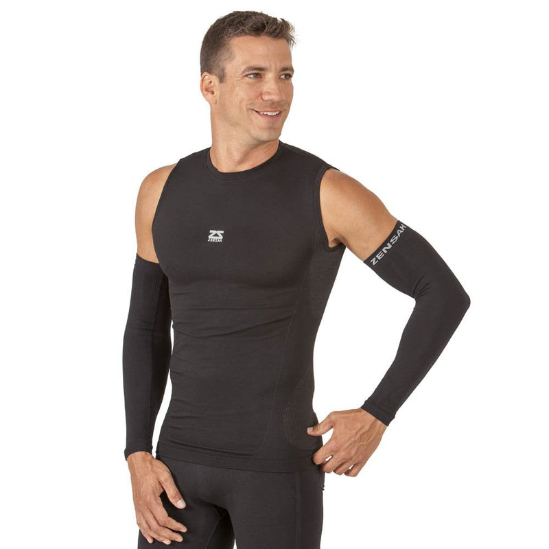 Zensah Compression Arm Sleeves - Made in USA, Thermal Arm Warmers for Cycling and Running with UV Sun Protection Small-Medium Black