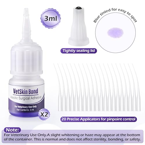2 Pack 3ml Veterinary Surgical Skin Glue with 20 Applicators 2