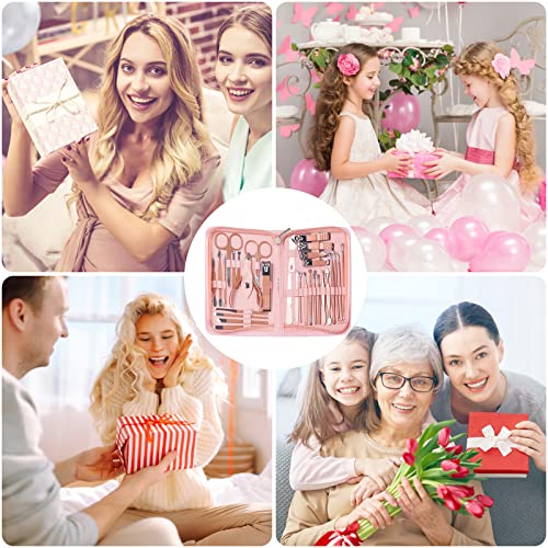 Manicure Set Pedicure Kit Womens Nail Clippers Set 32 in 1 Professional Grooming Care Tools Nail Kit Including Facial, Fingernails and Toenails Care with Travel Case Women (Rose Pink_32 in 1) Rose Pink_32 in 1