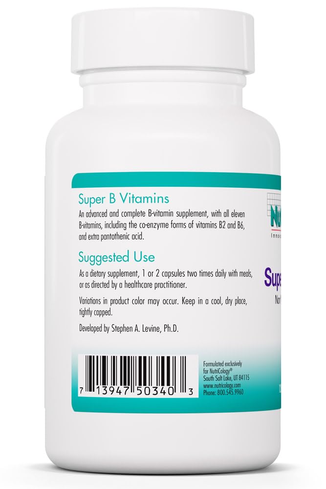 NutriCology Super B Vitamins Complete Complex, 120 Capsules | Hypoallergenic Complete B-Vitamin Complex for Energy and Metabolic Support, 60 Servings