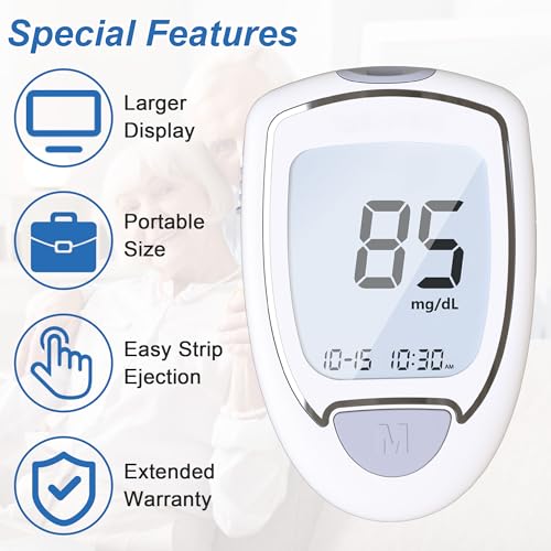 Glucose Monitor Kit, High Accuracy Blood Sugar Testing Kit with 100 Glucometer Strips & 100 Lancets, Larger-Screen Glucose Monitor with Lancing Devices, No Coding, Portable for Home or Travel Blood Glucose Monitor Kit