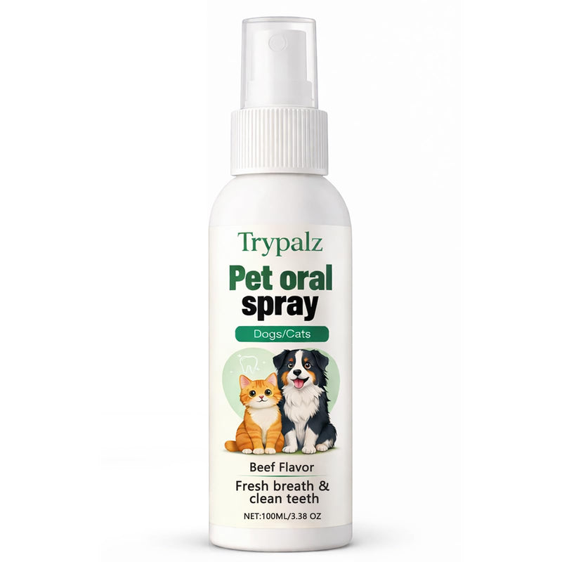 Halpilt Pet Oral Tartar Remover Spray, Trypalz Dentaclean Spray for Dogs & Cat, Plaque & Tartar Remover, Supports Fresh Breath & Clean Teeth, Eliminates Bad Breath for Healthy Gums, Beef Flavor (1) 1