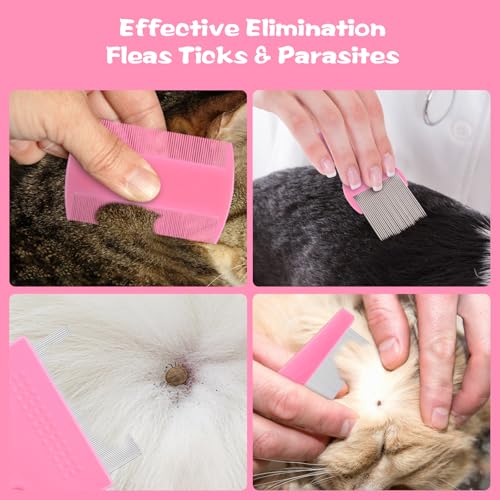 Kerros Flea Combs for Dogs and Cats, Stainless Steel Pet Grooming, 6 Pack