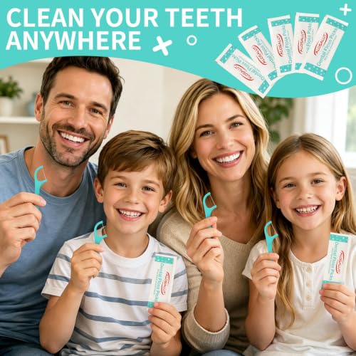 600 Pack Individually Wrapped Dental Floss Picks - Mint Flavored Floss Sticks for Fresh Breath - Strong Smooth & Shred Resistant Tooth Picks - Portable Dental Flossers Oral Care for Home Travel Office 600 Count
