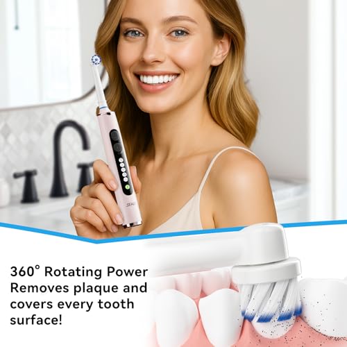 SEAGO Rotating Electric Toothbrush for Adults, 8 Heads, Rechargeable Pink 1 Count (Pack of 1)