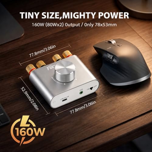 Facmogu F900S Bluetooth 5.0 Mini Power Amplifier, 80Wx2 Stereo Digital Amp 80W+80W Silver