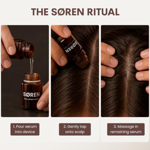 SØREN Micro Infusion Hair Renewal System by SOREN – Saw Palmetto & Peptide Scalp Treatment Kit | Supports Fuller, Thicker-Looking Hair | Gold Microinfuse Applicator | 1 Month Supply