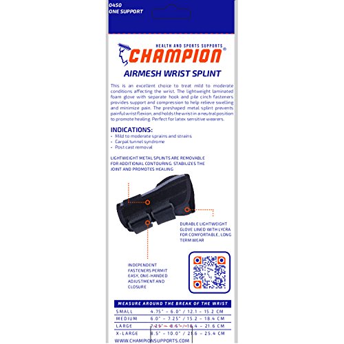 Champion Wrist Splint, Universal Fit, Maximum Support, Airmesh Fabric, Black, Small (Right Hand)