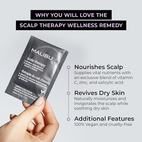 Malibu C Scalp Therapy Wellness Remedy – Dry Scalp Treatment to Soothe and Moisturize Dry Skin with Vitamin C and Zinc Gluconate – Restores Manageability (3 Packets) 3 Count (Pack of 1)