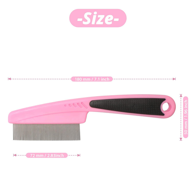 Flea Comb for Dogs and Cats - Lice Comb with Rubber Handle - Promotes Hair Growth and Removes Loose Hair, Knots, and Flakes Flea Brush for Pets - Good for Pet Owners, Vets, and Groomers (Pink) Pink - BeesActive Australia