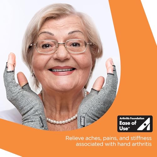 IMAK Compression Arthritis Gloves - Fingerless, Support for Joint Pain & Circulation, Unisex, Compression Gloves Small Grey