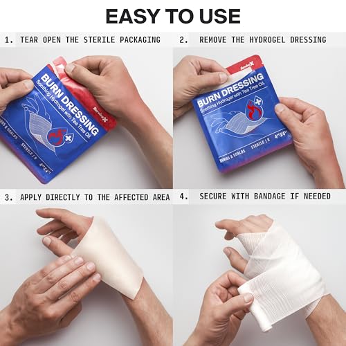 SurviveX Hydrogel Burn Dressings - First Aid Burn Care Pads, 5-Pack 5 PCS